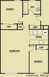  Floor Plan 2 Bedroom A - 50% AMI