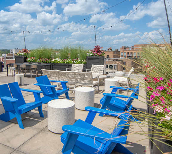 the roof terrace of the building has views of the city