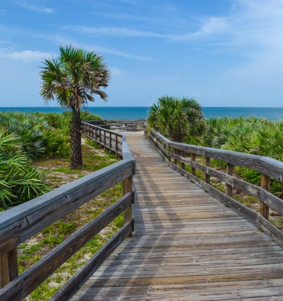a wooden boardwalk leading to the beach