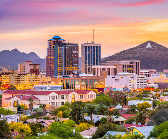 a view of the city of phoenix at sunset at The Canyons at Linda Vista Trail, Oro Valley, AZ, 85704