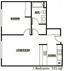  Floor Plan 1 Bedroom - 60% AMI