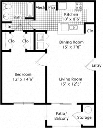 Floor Plan  One bedroom apartment plan in Greensboro NC