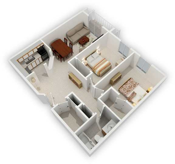 Minnetonka Hills - Two Bedroom Side-by-Side Apartment - Floor Plan (3D)