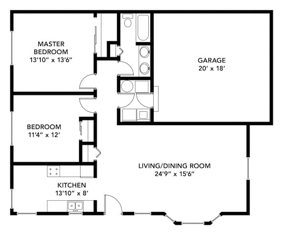 Shoreview I Two-Bedroom Floor Plan (2D)