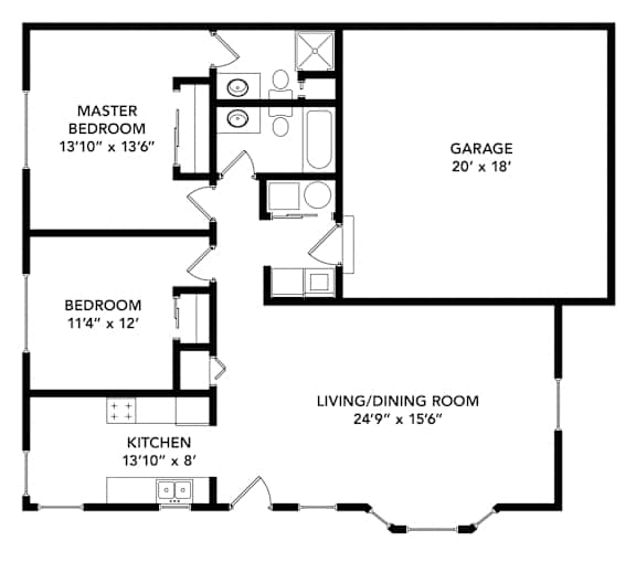 Shoreview II Two-Bedroom Floor Plan (2D)