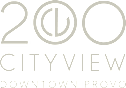 A black and white image of a logo for Cityview Downtown Providence.