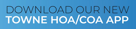 The image is promoting the download of a new app called Towne HOA/COA APP.
