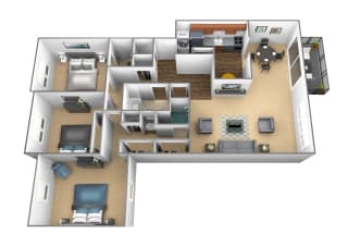 3 bedroom 2 bathroom floor plan  at Charlesgate Apartments, Maryland, 21204