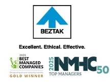 A blue arrow pointing upwards with the word BEZTAK below it.
