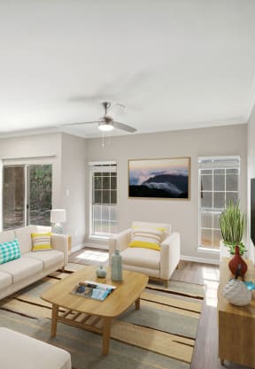 a living room with couches and a coffee table at Sedona Springs, Austin, Texas