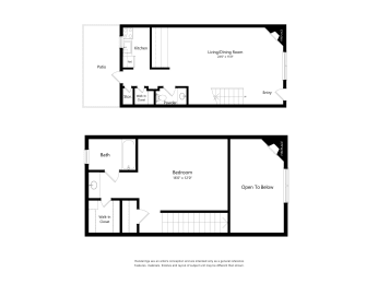 1 Bed 1.5 Bath Floor Plan | 1,100 Sq. Ft. at Chevy Chase, Texas
