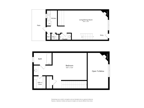 1 Bed 1.5 Bath Floor Plan | 1,100 Sq. Ft. at Chevy Chase, Texas