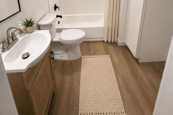 A small bathroom with a sink, toilet, and bathtub.