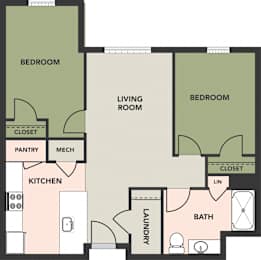 2 Bedroom, 1 Bath, Accessible