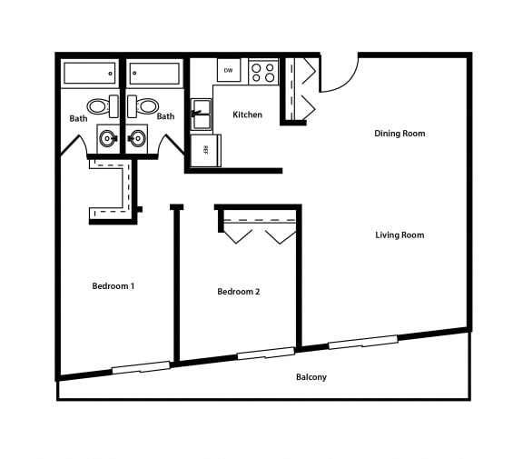 Floor Plan  Two Bedroom/2 Bath