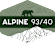 A bear silhouette is on a background that says Alpine 93/40.