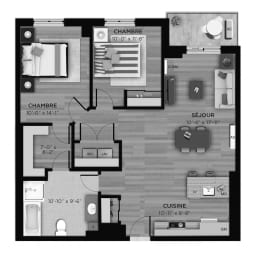 Floor Plan  2 bedroom 2 bathroom apartment floor plan at La Voile Boisbriand in Boisbriand, QC
