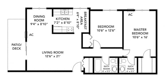 The Pines of Burnsville - Large Two Bedroom Floor Plan (2D)