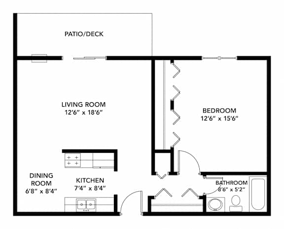 The Pines of Burnsville - One Bedroom Floor Plan (2D)