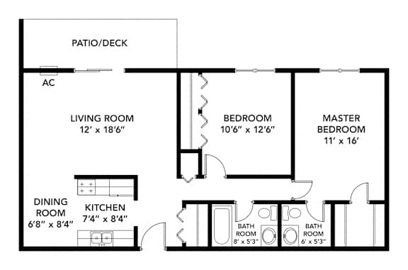 The Pines of Burnsville - Two Bedroom Floor Plan (2D)