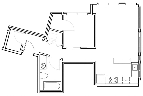 Traditional 1bd 1ba - F Floor Plan at Mural, Washington