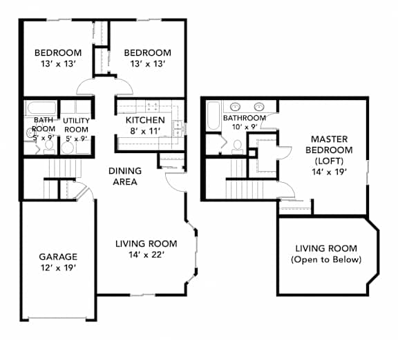 Birch Lake Townhomes - Hearthstone Three Bedroom Floor Plan (2D)