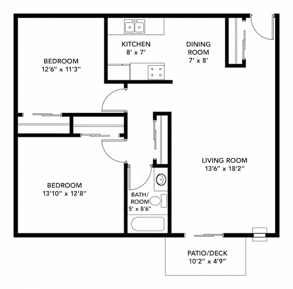 Mountain View Apartments - Two Bedroom Floor Plan (2D)
