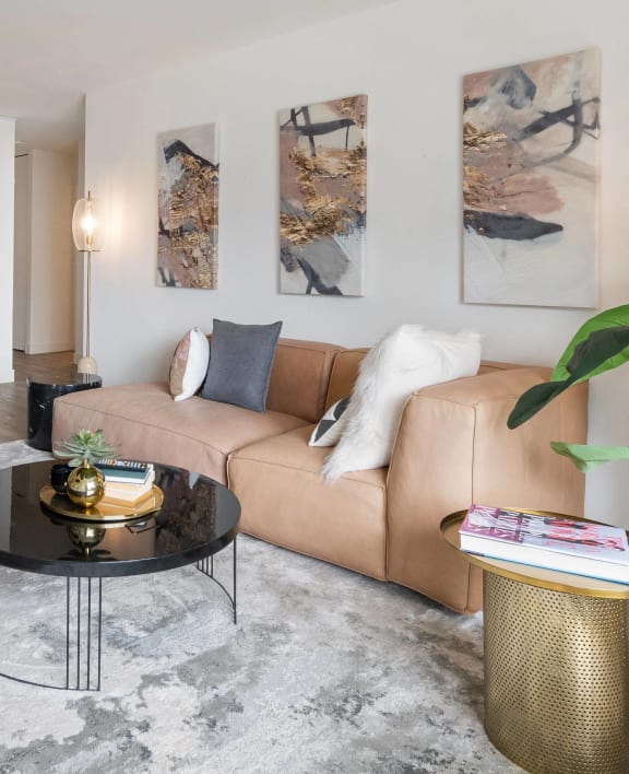 a living room with a couch and a coffee table