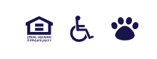 Three icons are displayed: a house, a spoon, and a paw print.