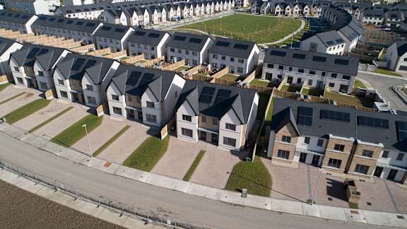 an aerial view of houses in a suburb