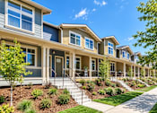 Thumbnail 8 of 8 - A row of houses with a clear blue sky above them.