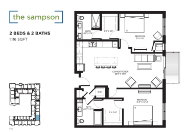 The Sampson Floor plan at The Shoreham, St. Louis Park, MN