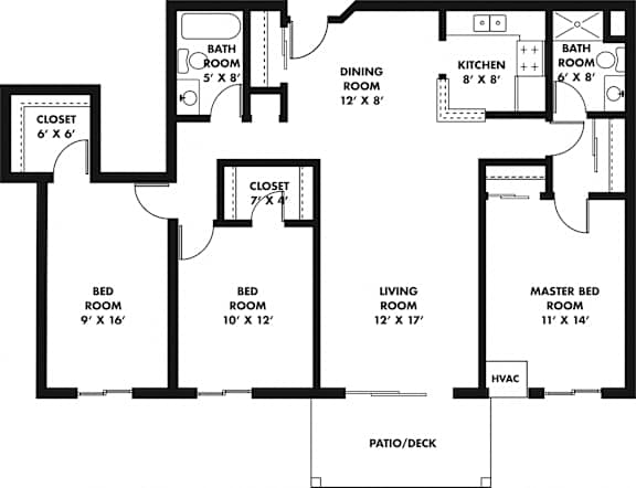 Minnetonka Hills - Three Bedroom Floor Plan (2D)