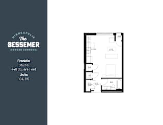 Studio 440 sq.ft. at The Bessemer at Seward Commons Apartments, Minnesota, 55404