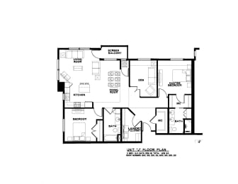  Floor Plan 2 Bedroom 2 Bathroom + Den