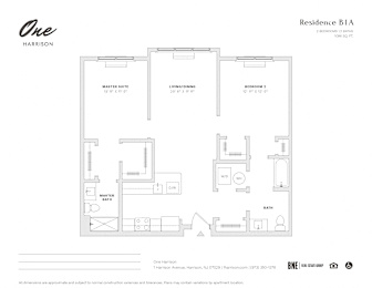 2 Bedroom 2 Bath Floor Plan at One Harrison, Harrison, 07029