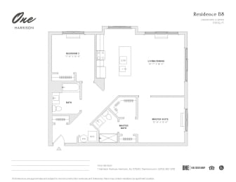 Residence B8 2 Bed 2 Bath Floor Plan at One Harrison, New Jersey, 07029