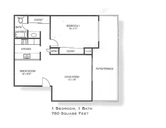 Floor Plan  1 Bedroom floor plan for Sylvan Square Apartments