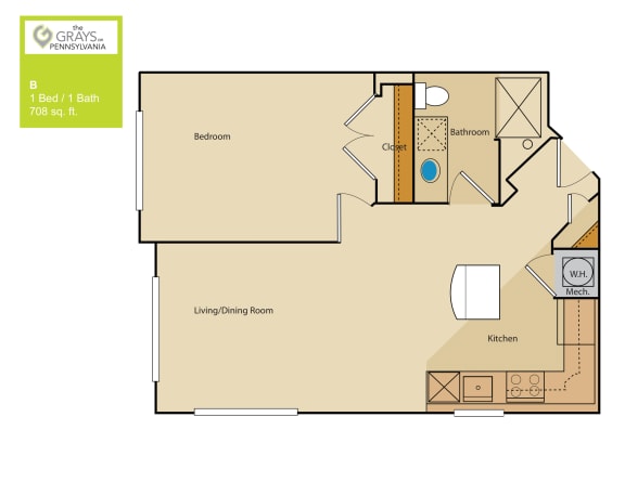 1 bed 1 bath floor plan D 1 bed 1 bath floor plan D at The Grays on Pennsylvania, Washington, 20020