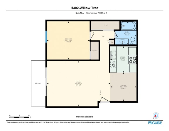1 bedroom floor plan WT at Willow Tree Apartments, California
