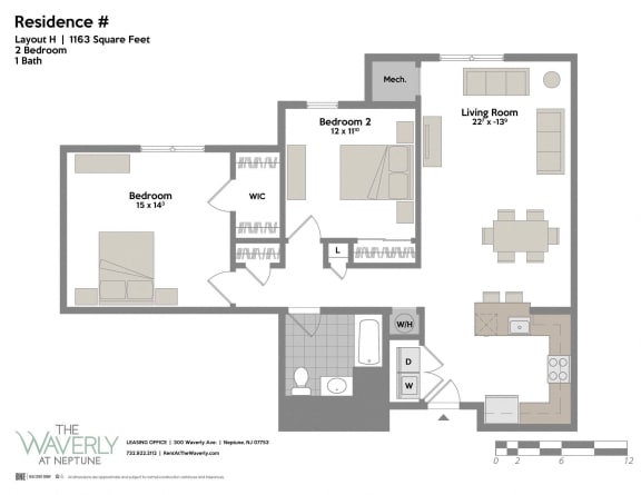 Floor Plan  2 Bed 1 Bath Floor Plan at The Waverly at Neptune, New Jersey