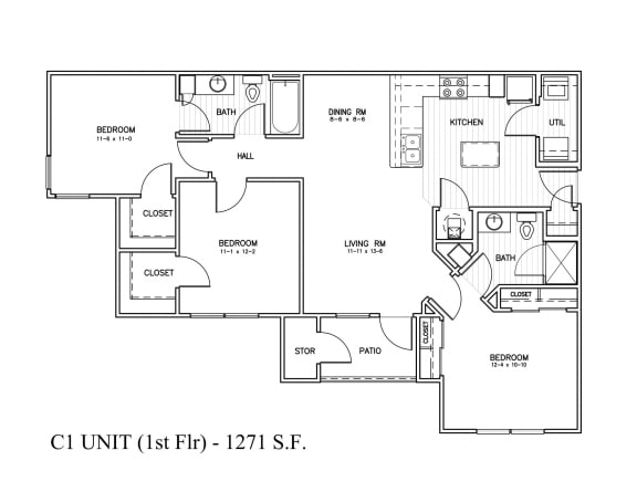 C1 1271sqft 3 Bedroom 2 Bathroom  at Aventura at Towne Centre, Ellisville