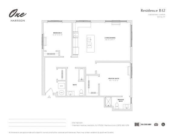 Residence B12 2 Bed 2 Bath Floor Plan at One Harrison, Harrison, NJ