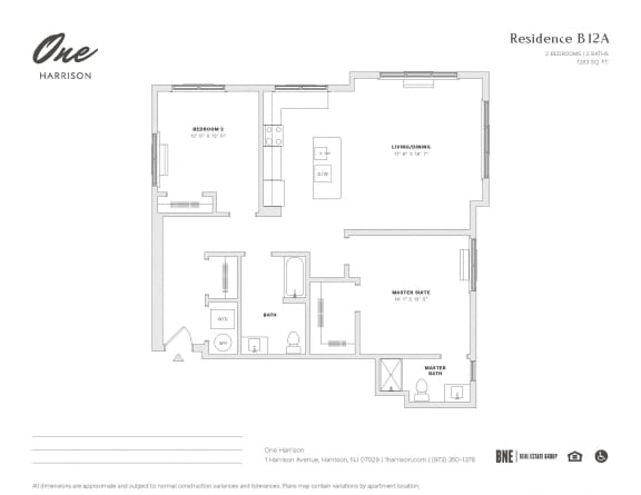 Residence B12A 2 Bed 2 Bath Floor Plan at One Harrison, Harrison, 07029