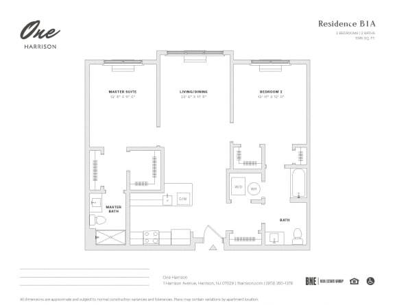 2 Bedroom 2 Bath Floor Plan at One Harrison, Harrison, 07029