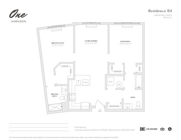 Residence B4 2 Bed 2 Bath Floor Plan at One Harrison, New Jersey, 07029