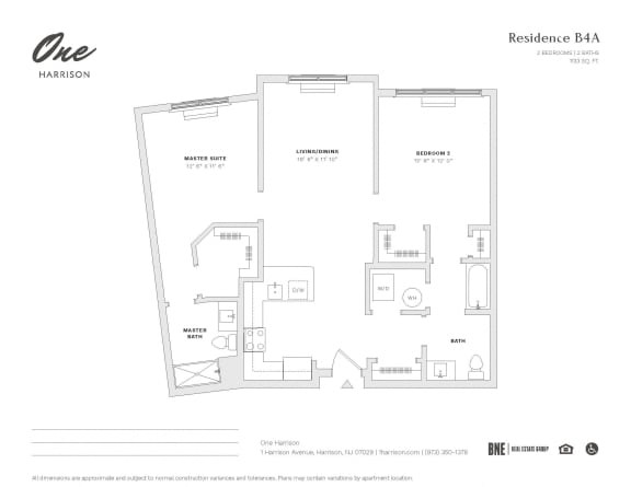 Residence B4A 2 Bed 2 Bath Floor Plan at One Harrison, Harrison, NJ, 07029