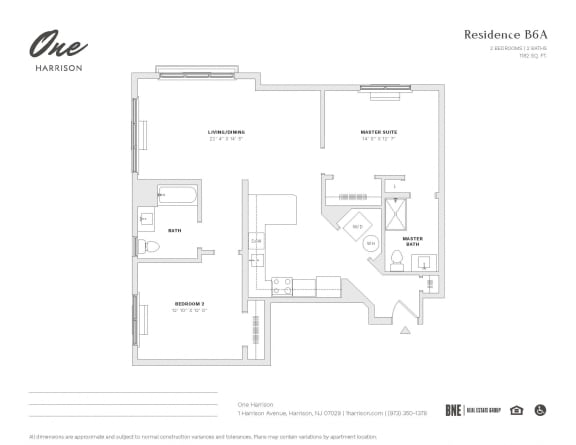 Residence B6A 2 Bed 2 Bath Floor Plan at One Harrison, Harrison