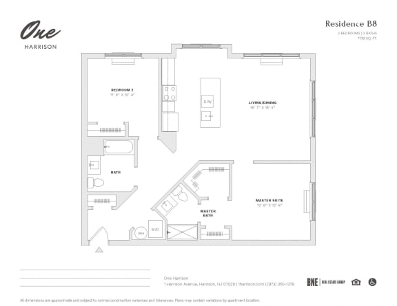 Residence B8 2 Bed 2 Bath Floor Plan at One Harrison, New Jersey, 07029