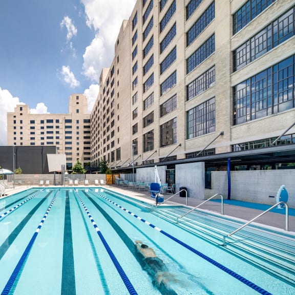a swimming pool in a city with tall buildings  at Concourse, Memphis, Tennessee